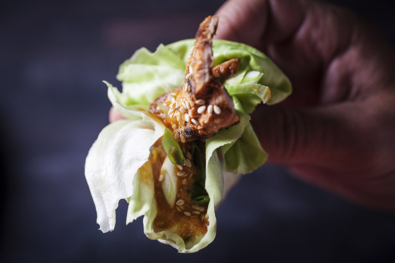 Make a pocket with the lettuce leaves and enjoy your Korean barbecue just as the Koreans do.