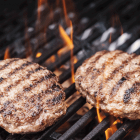 Hamburger patties on th grill