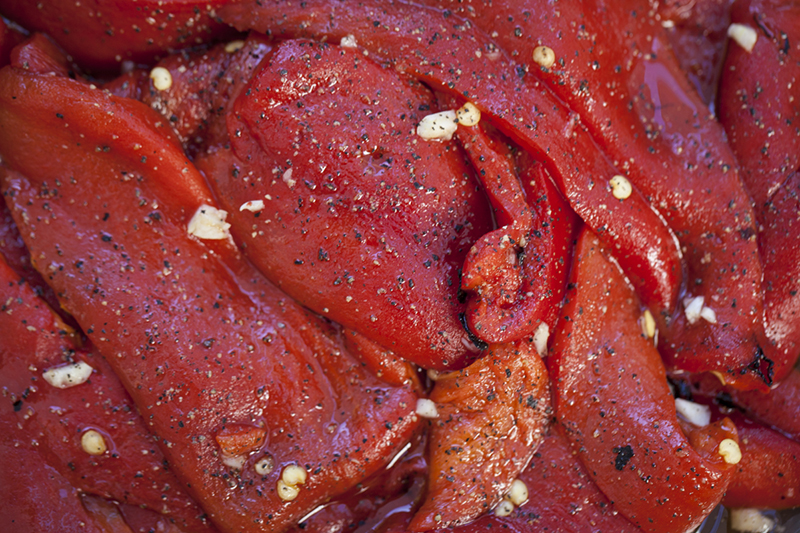 Roasted red peppers with garlic and white wine vinegar...
